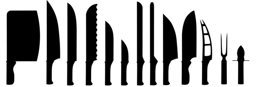 不同类型的厨房刀剪影照片