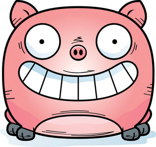 一只小猪看起来非常快乐的卡通插图