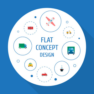 一套汽车图标平面式符号与船舶, 卡车, 运输和其他图标为您的 web 移动应用程序徽标设计
