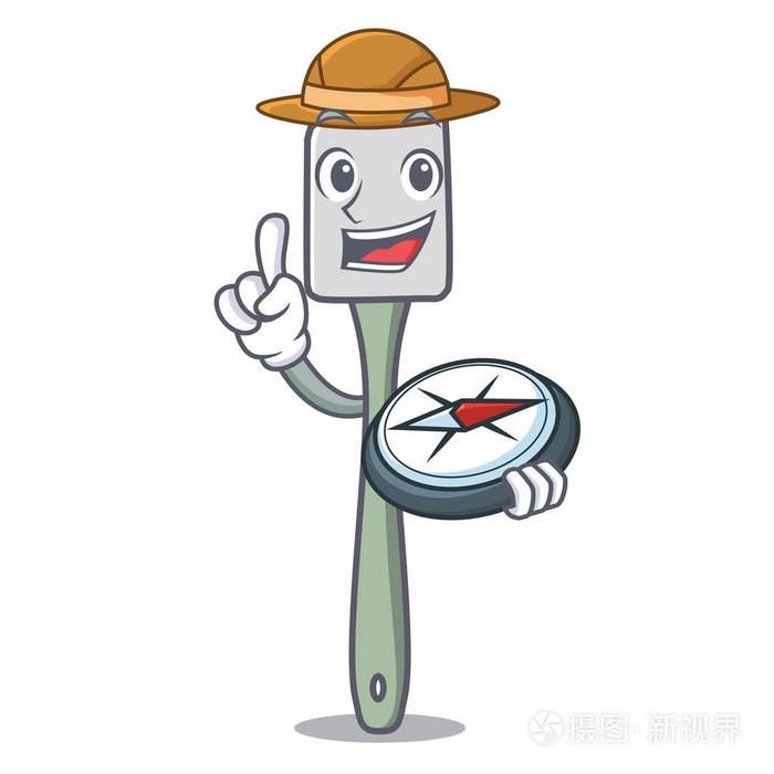 探索者烹饪工具硅胶刮刀吉祥物卡通矢量插图
