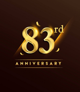 83周年纪念发光的标识与五彩纸屑金色的黑色背景, 贺卡和邀请卡的矢量设计