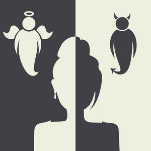 天使与魔鬼,选择天使与魔鬼的思考用粉笔在黑板上绘制的可爱的冬季