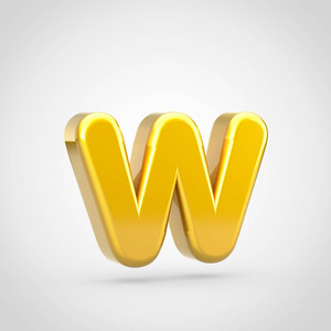 金色字母 w 小写.3d 渲染字体与金色纹理隔离在白色背景上照片