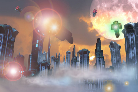 3d 梦幻般的环境未来梦幻般的城市的例证照片