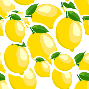 模式。柠檬和叶子的不同尺寸，白色背景上