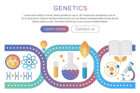 Dna 遗传学和生物工程研究的向量概念例证。遗传分析新潮平梯度色。生物技术图标显微镜, 基因, 基因组, dna 链, 试管集