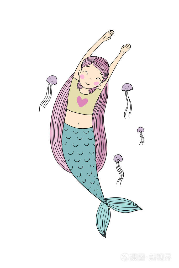 美丽的小美人鱼和水母.警笛.海主题