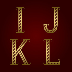 I，J，K，L 金色条纹字母与兴旺