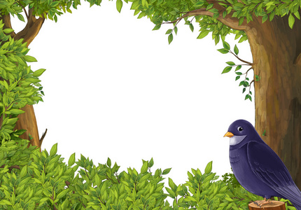 可爱的鸟坐在森林里的插图卡通场景贵族在农场里拿着一些衣服站在城堡