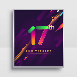 17周年纪念标志, 媒介设计为邀请和海报十九年生日庆祝以多彩的抽象背景被隔绝在白色背景上