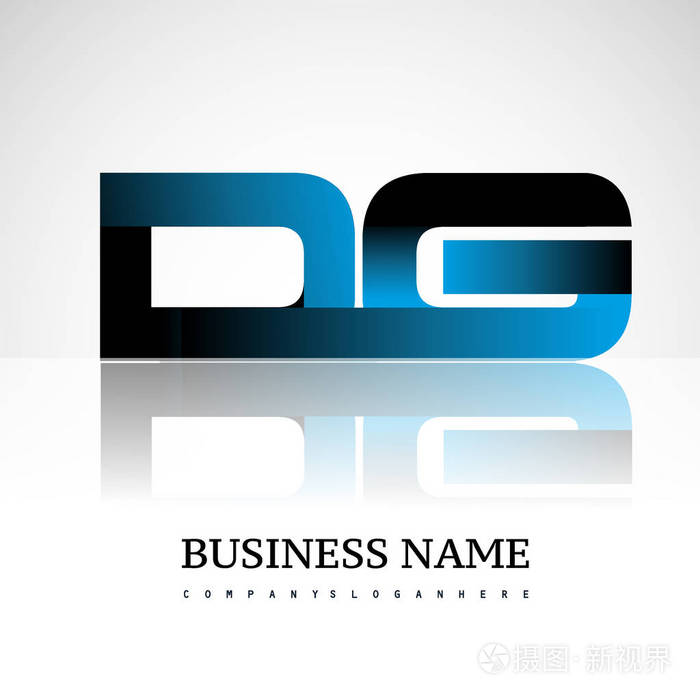 最初的字母 dg 大写的现代和简单的标志链接蓝色和黑色, 孤立的白色