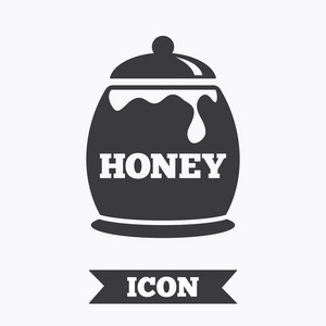 蜂蜜在锅标志图标。甜甜的天然食品