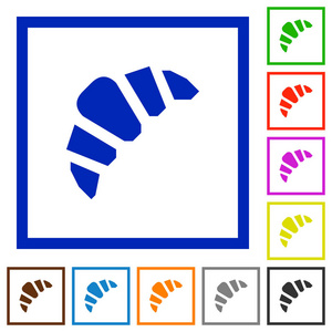 在白色背景下的方形框架中的面包房平面颜色图标