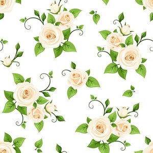 无缝模式白玫瑰花朵。矢量图