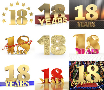 集十八年 18 年 庆典设计.周年纪念金数模板元素为您的生日聚会.