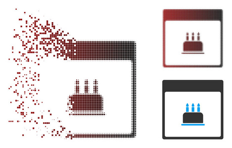损坏的像素半色调生日蛋糕日历页面图标