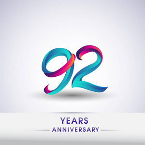 92年纪念庆祝标识蓝色和红色, 生日标志在白色背景