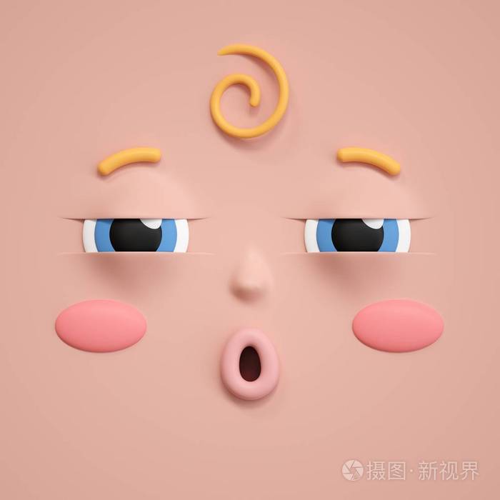 3d 渲染, 可爱的儿童脸图标, 婴儿沐浴, 昏昏欲睡, 情绪表情, 惊讶