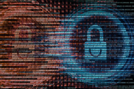 妥协在一起防病毒二进制代码背景与完全蓝色挂锁和残破的红色挂锁图标