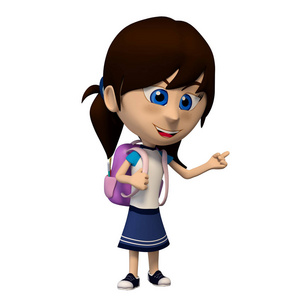 女学生与背包显示.3d 卡通插画照片