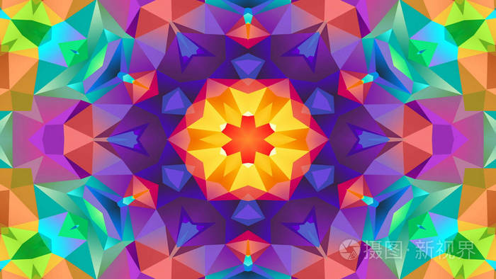 抽象多彩对称图案观赏装饰万花筒运动的几何圆和星形
