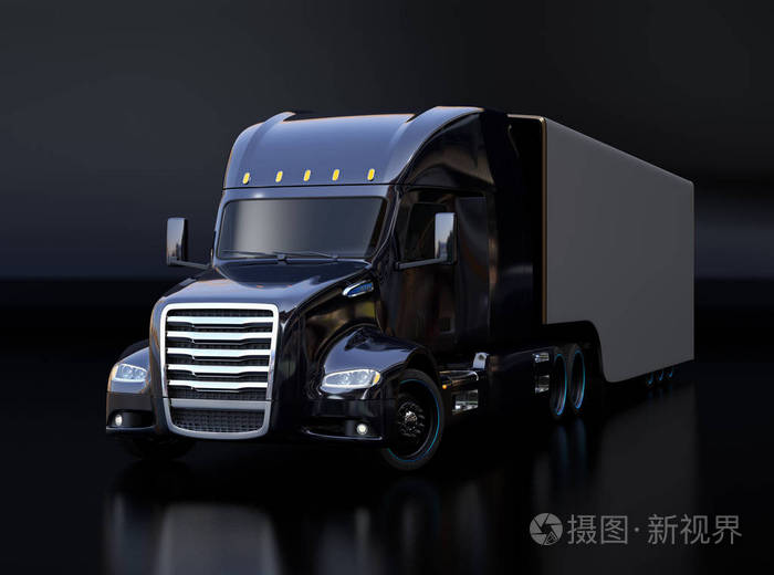 黑色燃料电池驱动美国卡车黑色背景.3d 渲染图像