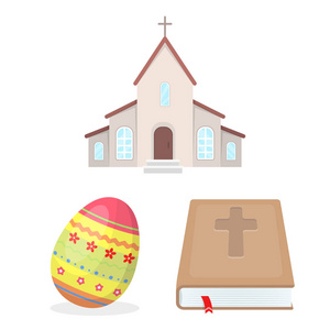 复活节是一个基督教节日卡通图标集收集设计。复活节属性矢量符号股票网页插图