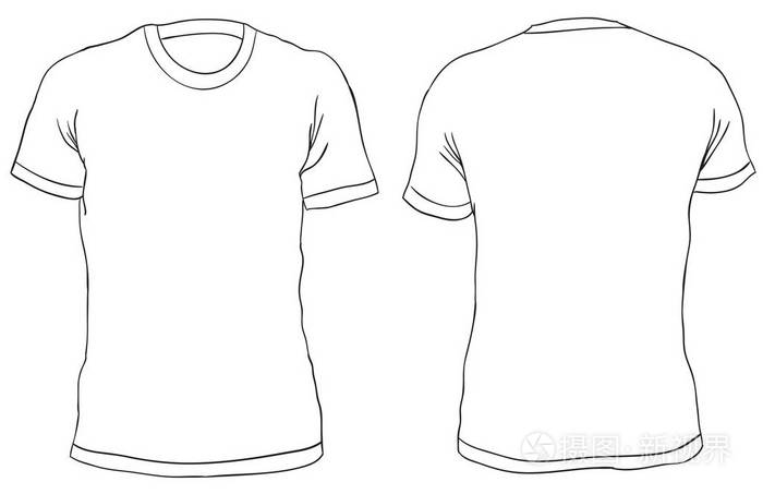 插画 矢量插图.空白男士 t恤, 正面和背面的看法.简单的轮廓衬衫设计.