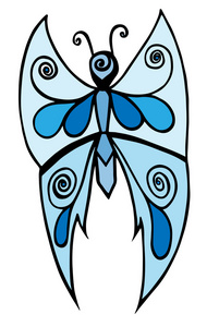 蓝色的蝴蝶纹身，着色书为成人和孩子们