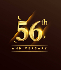 56周年纪念发光的标识与五彩纸屑金色的黑色背景, 贺卡和邀请卡的矢量设计