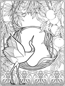 海报与装饰花卉和鲤鱼鱼的艺术风格。页为成人着色书