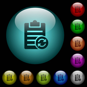 Syncronize 注意在黑色背景下彩色亮球形玻璃按钮的图标。可用于黑色或深色模板