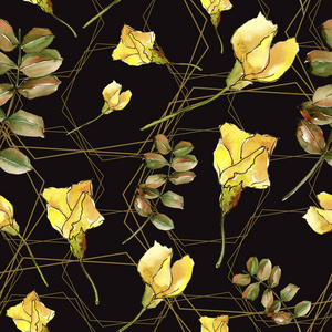水彩黄相思叶。叶植物植物园花叶。无缝的背景图案。织物墙纸打印纹理。背景纹理包装图案的水彩画叶