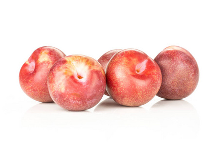 大量的新鲜 pluot 种李子品种在白色的分离