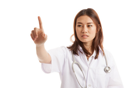年轻的亚洲女性医生触摸屏