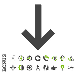 下箭头平面矢量图标与奖金办公室工作人员获取加薪, 溢价或奖金渗透