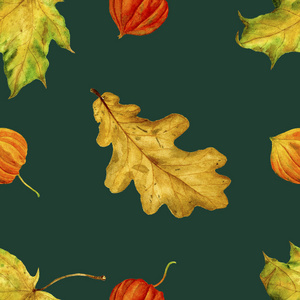 秋叶的图案是无缝的。水彩画手工制作的叶子。为您设计的面料包装纸等。水彩画手绘