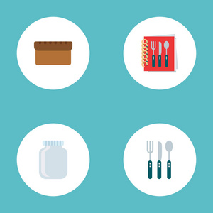 一套厨房图标平面风格符号与餐具, 食谱书, 面包和其他图标为您的 web 移动应用程序徽标设计