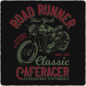 t恤或海报设计与老式摩托车的插图。使用文本组合设计