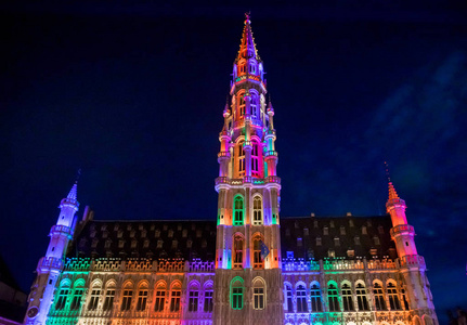 盛大地方的夜场面, 布鲁塞尔市政厅在布鲁塞尔, 比利时