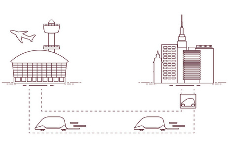 旅客从城市高速运输到机场。科学和技术进步。新技术