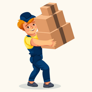 卡通搬运卡通搬运工搬运纸箱彩色海报照片