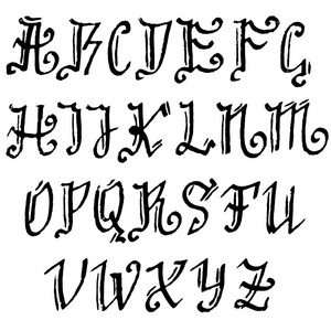 哥特式的字母表垃圾手写字体矢量插图照片