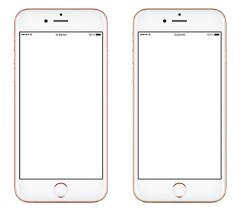 金色的智能手机现代粉色和金色移动智能手机的正面视图类似照片