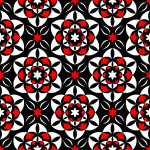 黑色的红色和白色的花朵元素。墙纸无缝背景