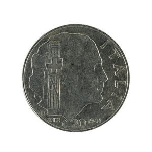 20意大利 centesimi 硬币 1941 被隔绝在白色背景上