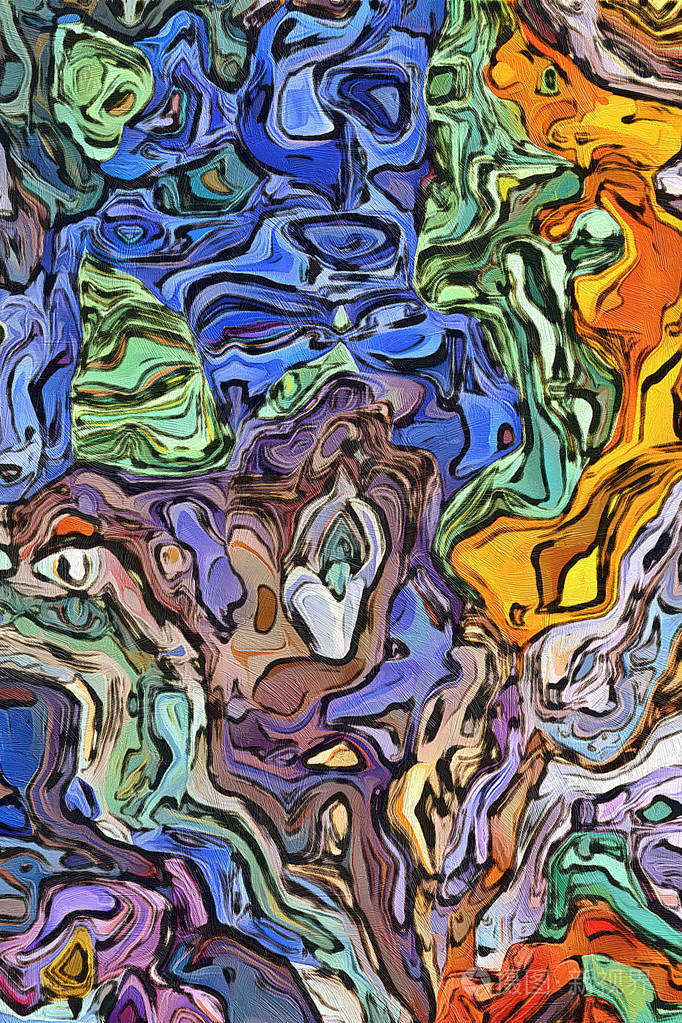 帆布版画,油画,现代绘画,质感笔触,当代印象派风格,暖色色彩,迷幻图案