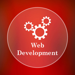 Web 开发图标。红色背景上的互联网按钮