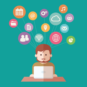 社交媒体网络人与计算机矢量图