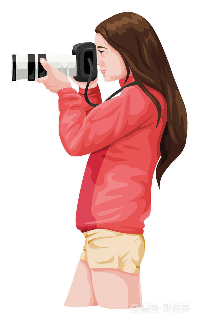 带单反相机的女摄影师矢量插画